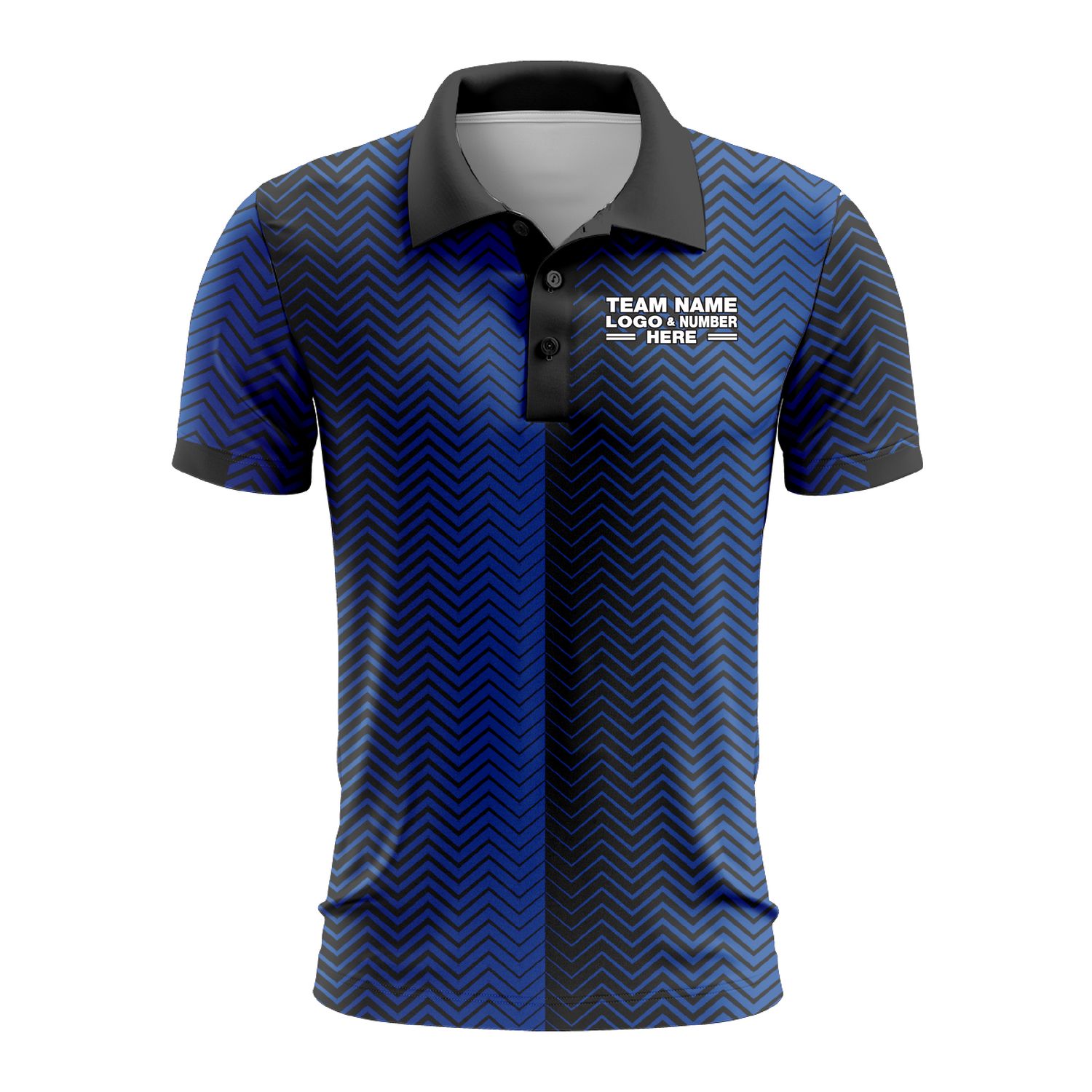 Custom Fully Sublimated Half Faded Pattern Black Blue Performance Polo Shirt 9419