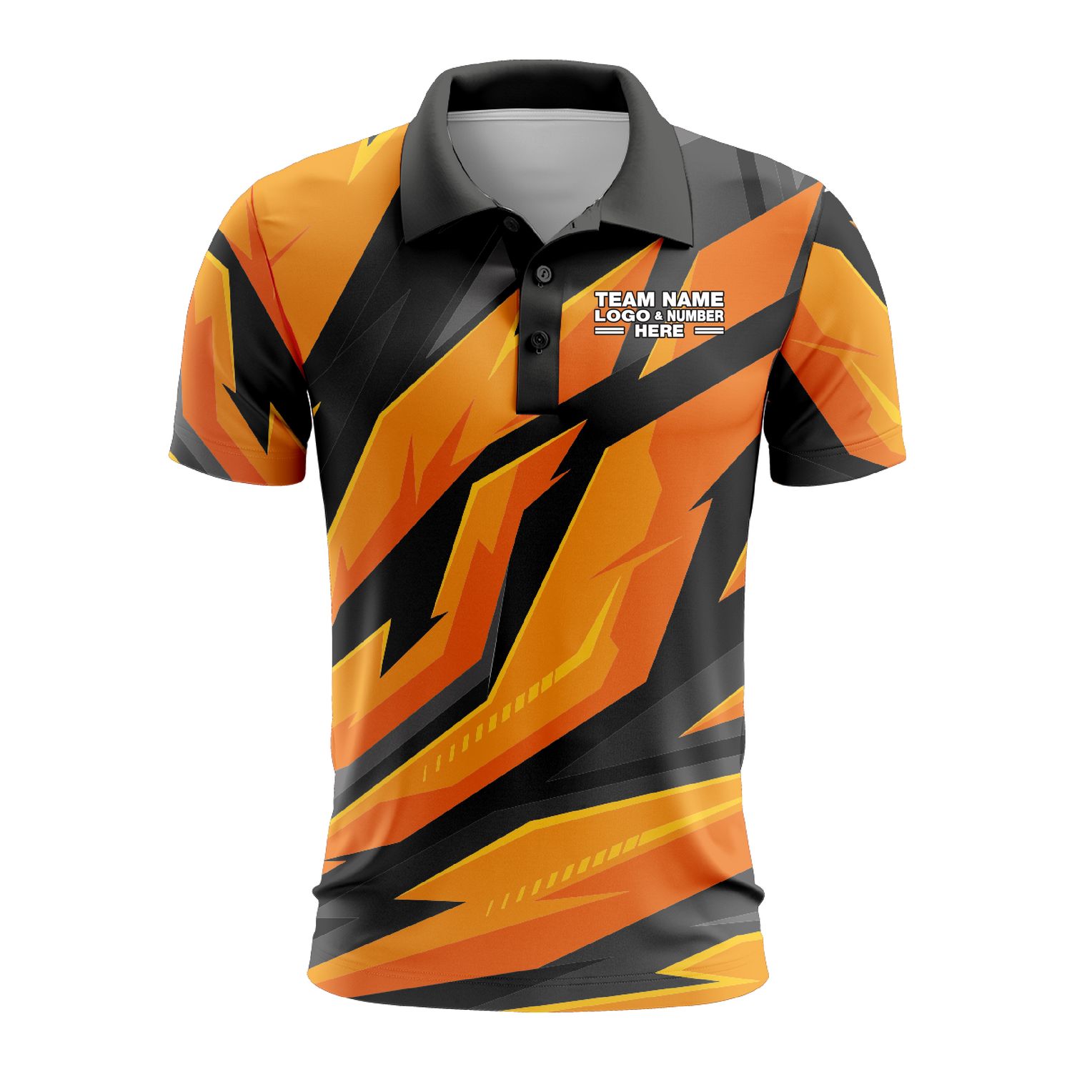 Custom Fully Sublimated Firebird Pattern Black Orange Performance Polo Shirt 9433