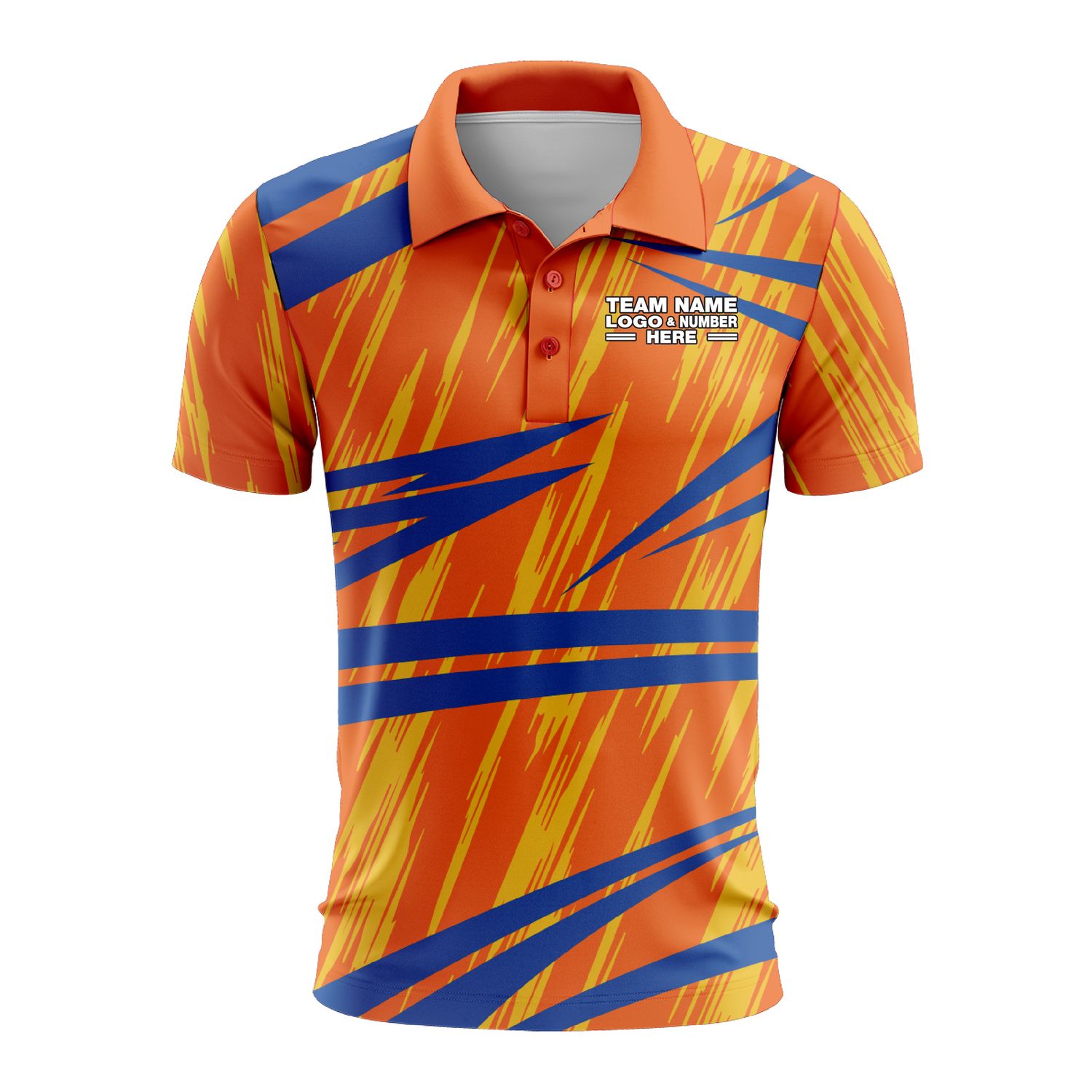 Custom Fully Sublimated Ripped Pattern Orange Blue Yellow Performance Polo Shirt 9475