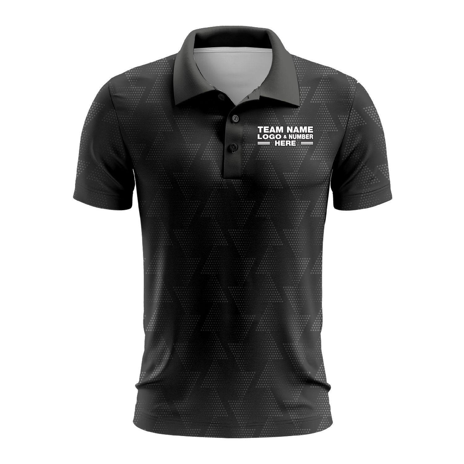 Custom Fully Sublimated Faded Geometric Triangles Pattern Black Performance Polo Shirt 9489