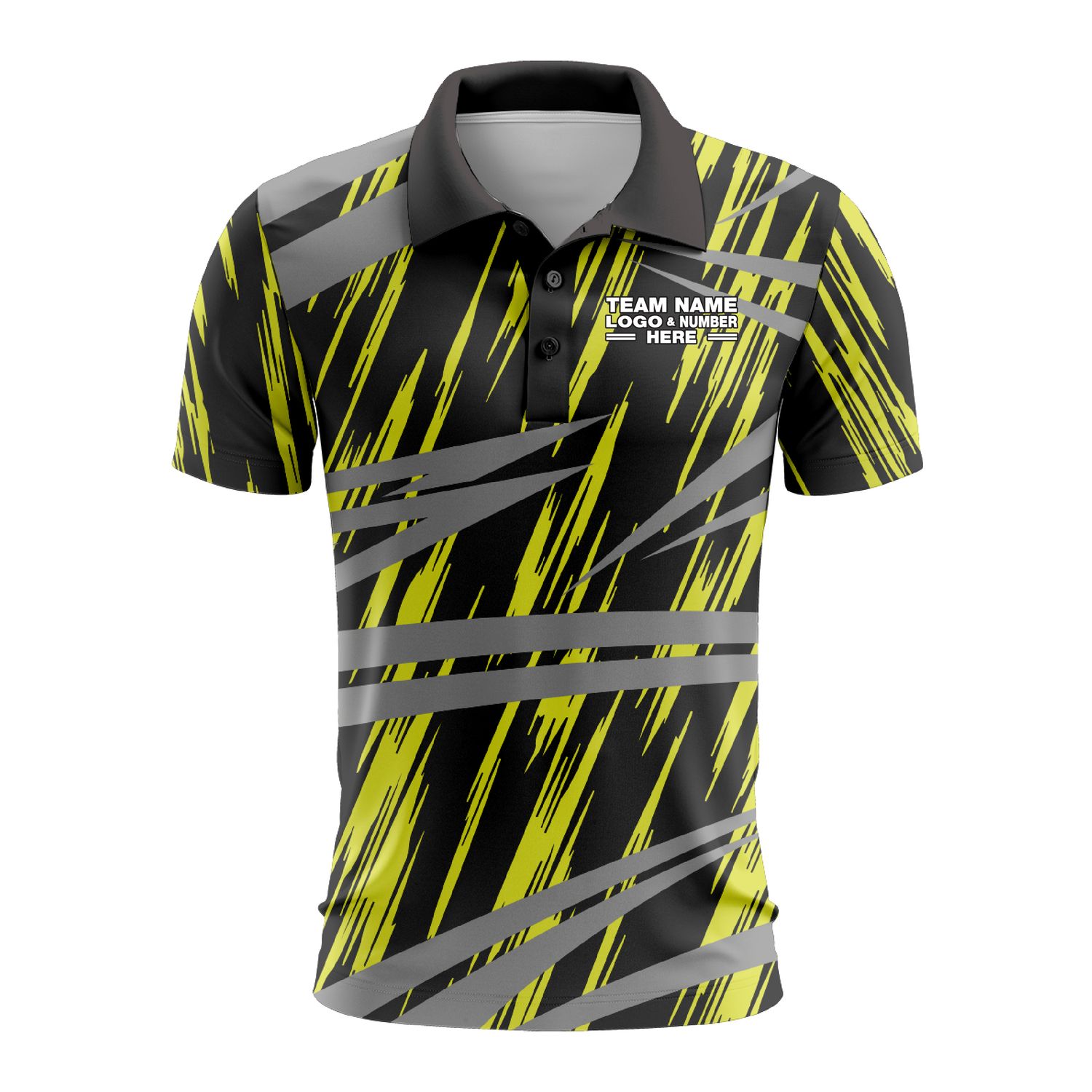 Custom Fully Sublimated Ripped Pattern Black Green Gray Performance Polo Shirt 9517