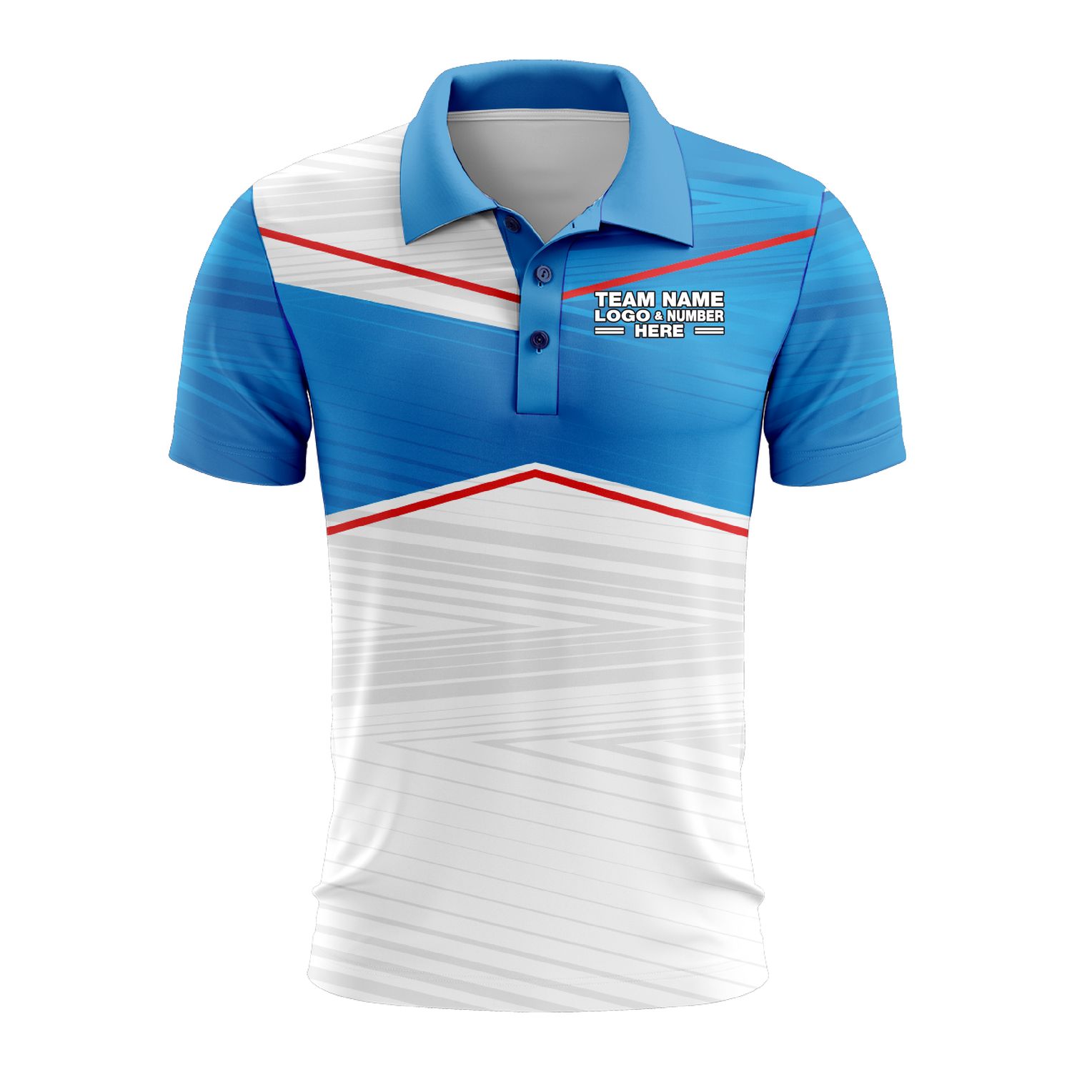 Custom Fully Sublimated Red Line Pattern SkyBlue White Performance Polo Shirt 9608