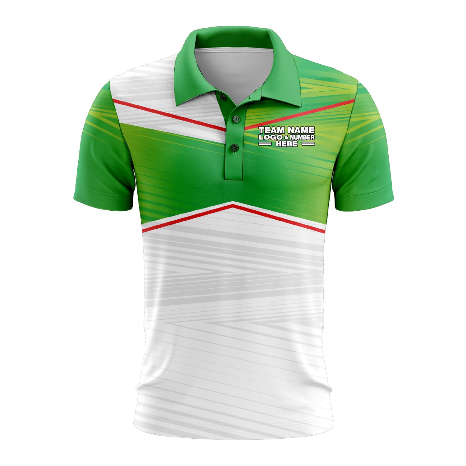 Custom Fully Sublimated Red Line Pattern Green White Performance Polo Shirt 9615