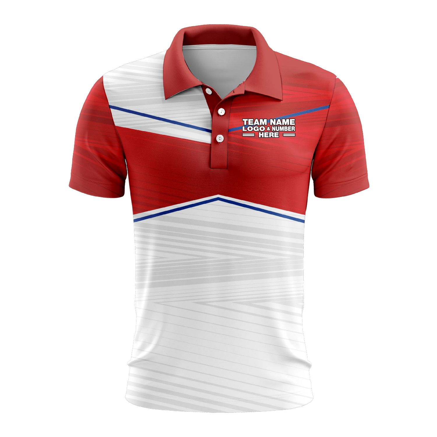 Custom Fully Sublimated Blue Line Pattern Red White Performance Polo Shirt 9622