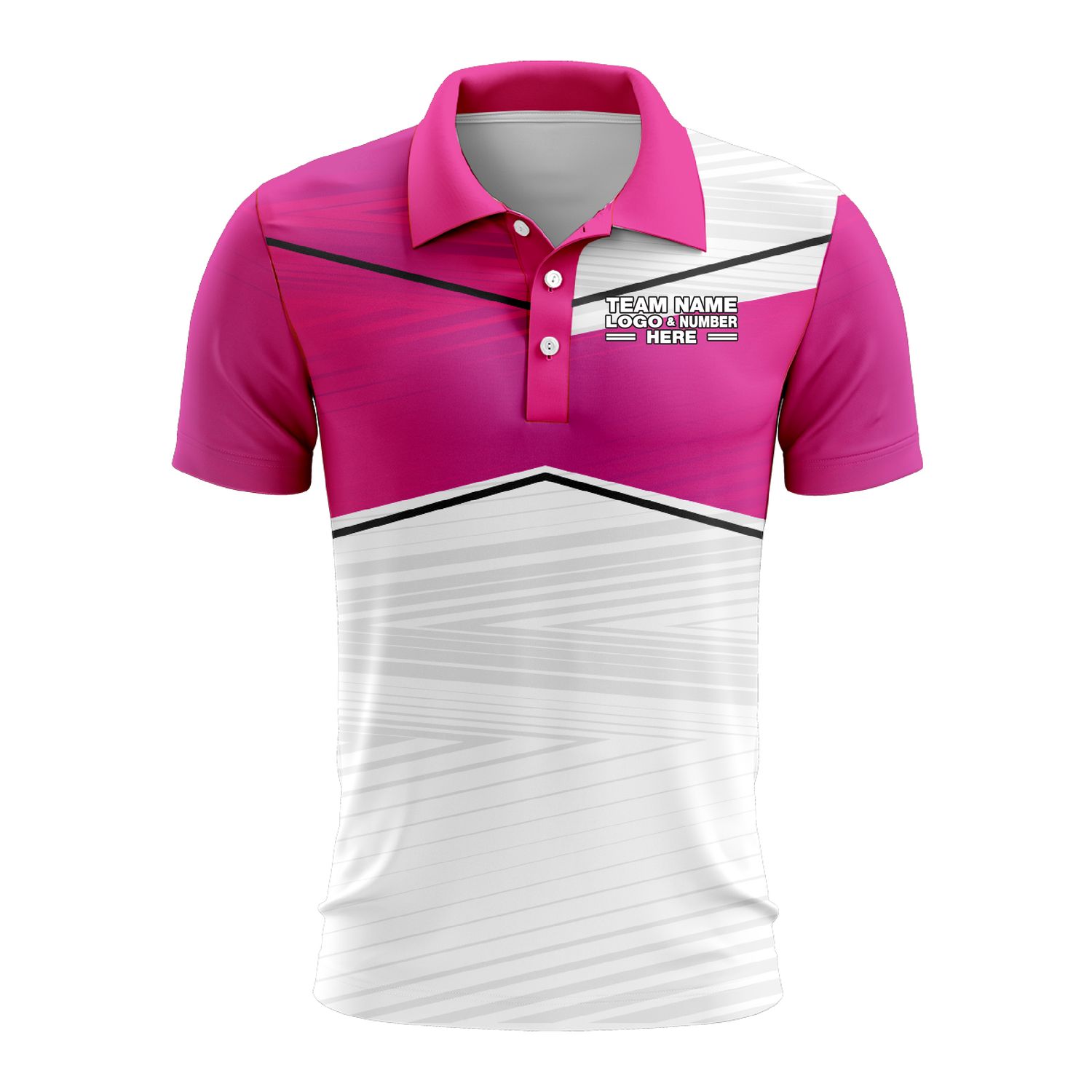 Custom Fully Sublimated Black Line Pattern Pink White Performance Polo Shirt 9629