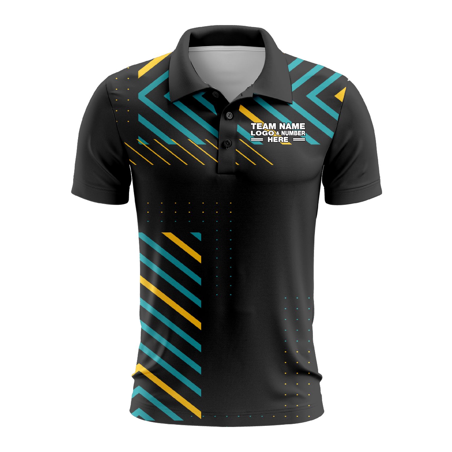 Custom Fully Sublimated Peaks Pattern Black Yellow Teal Performance Polo Shirt 9684