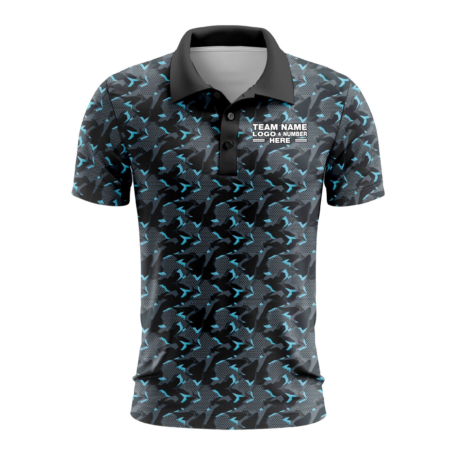 Custom Fully Sublimated Tactical Pattern Blue Gray Black Performance Polo Shirt 9754