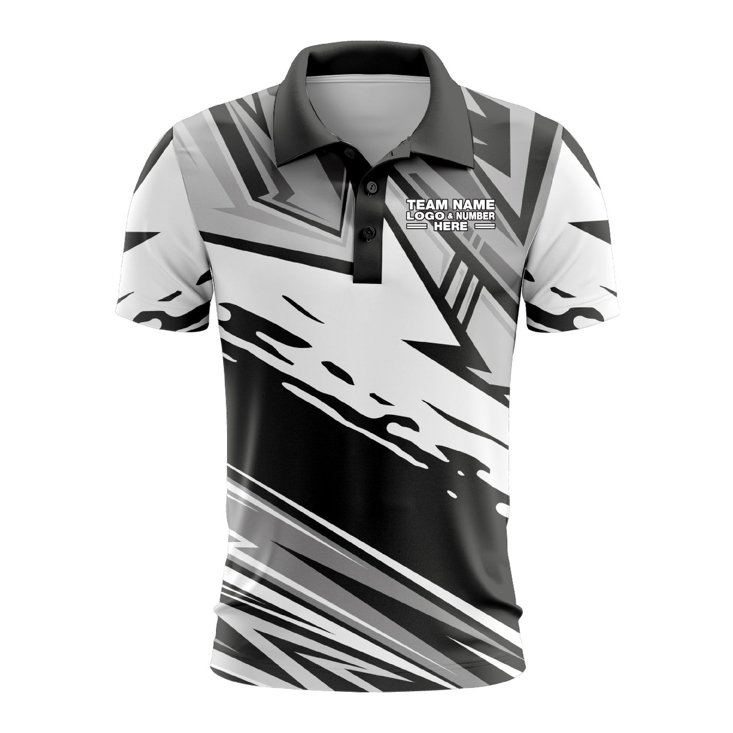 Custom Fully Sublimated Energetic Pattern Black Gray White Performance Polo Shirt 9820
