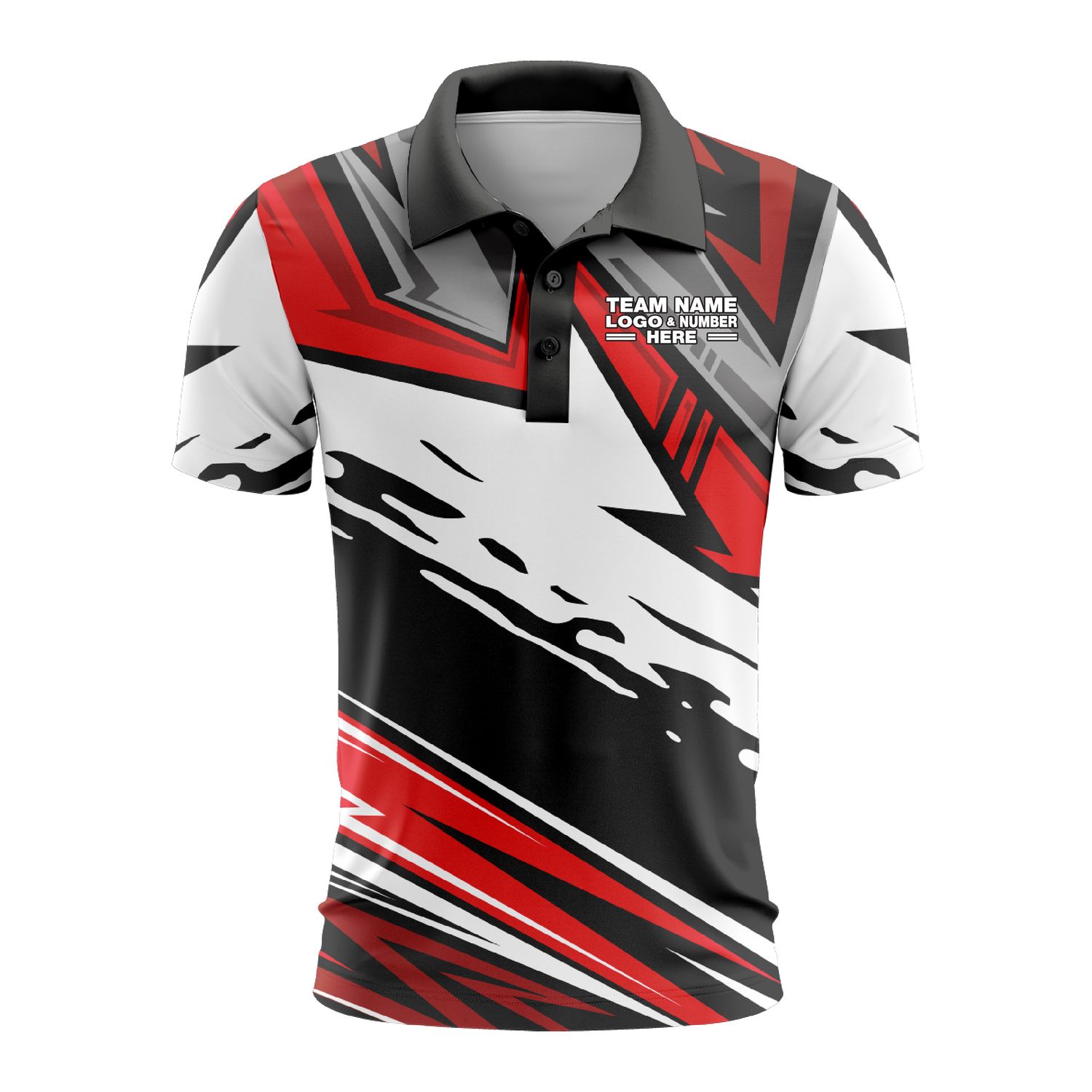 Custom Fully Sublimated Energetic Pattern Black Gray Red Performance Polo Shirt 9827