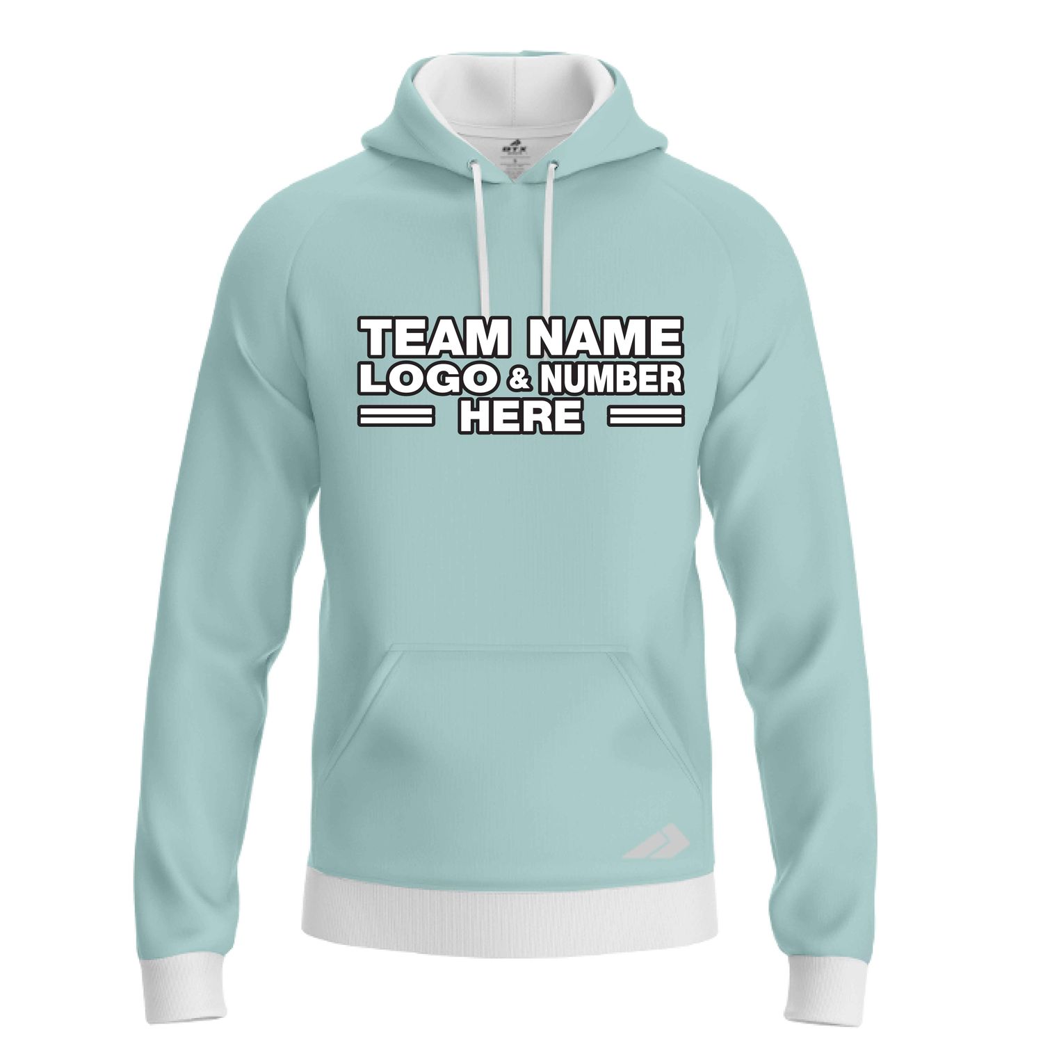 Custom Fully Sublimated Solid J12 Pattern Light Aqua Performance Sports Pullover Hoodie 09854