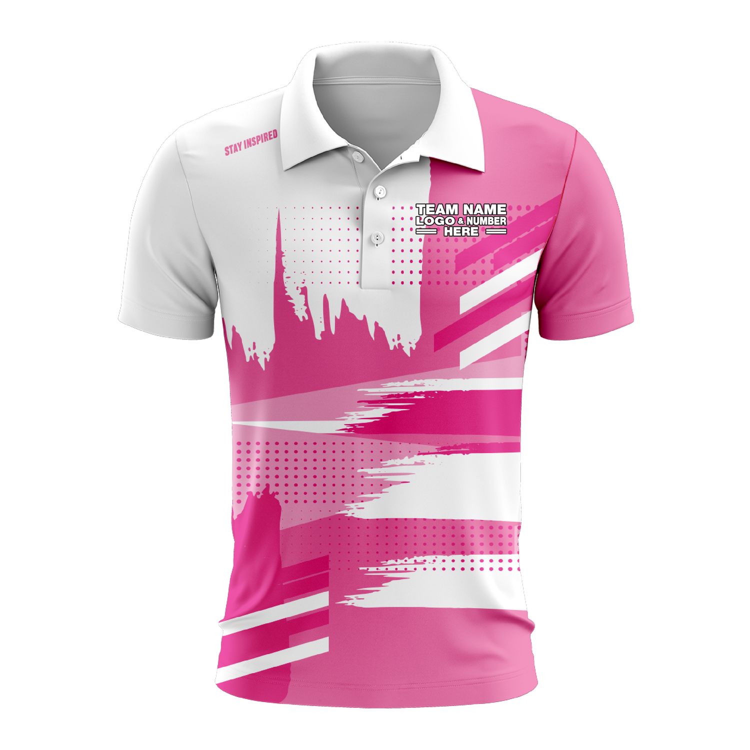 Custom Fully Sublimated Landscape Pattern Pink White Performance Polo Shirt 9933