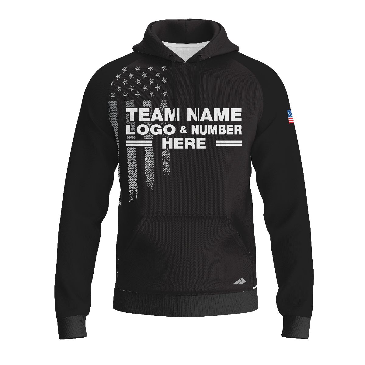 Custom Fully Sublimated USA FLAG Solid Pattern Black Performance Sports Pullover Hoodie 09985