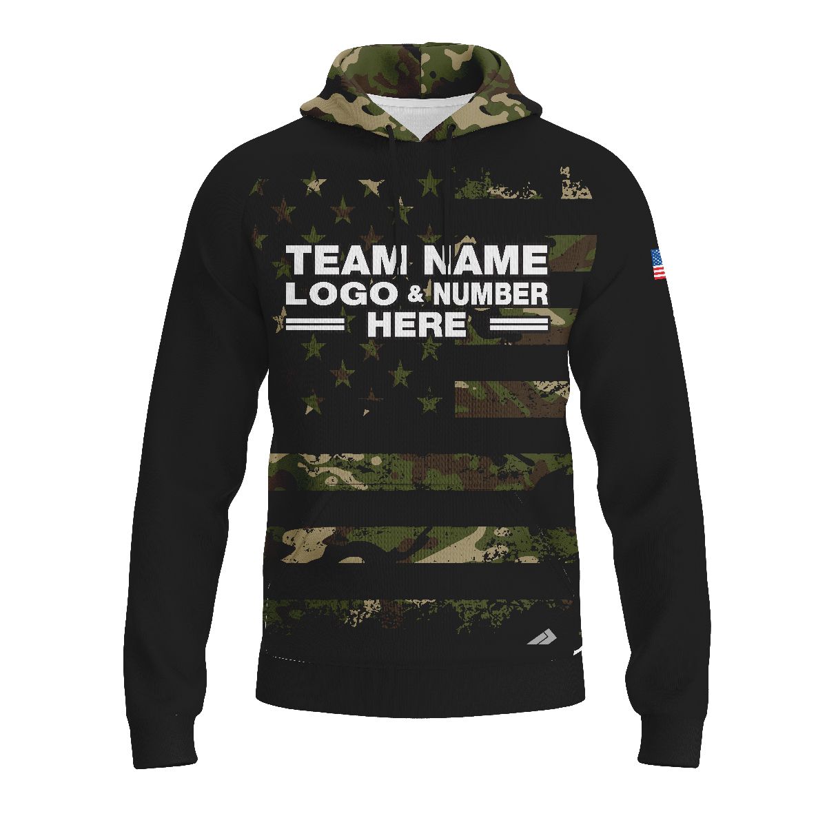 Custom Fully Sublimated USA FLAG Camo Pattern Black Performance Sports Pullover Hoodie 09987