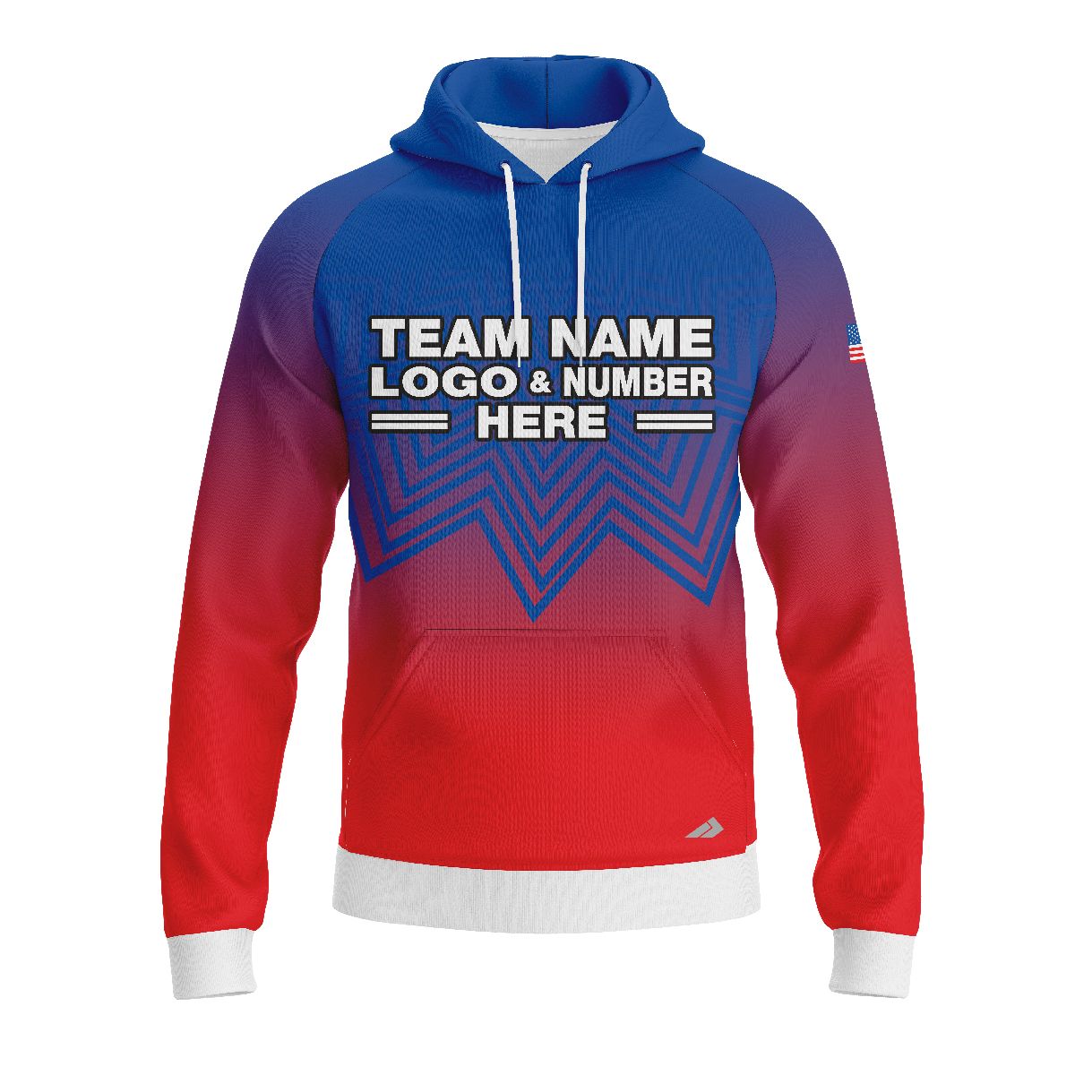 Custom Fully Sublimated USA FLAG Spikes Pattern Red Blue White Performance Sports Pullover Hoodie 09991