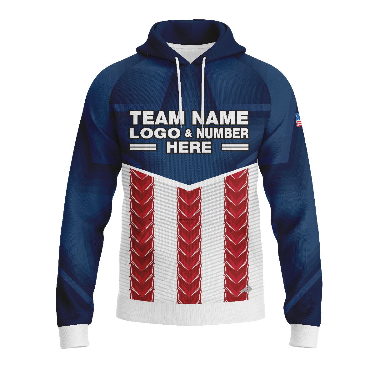 Custom Fully Sublimated USA FLAG Strong Pattern Red Dark Blue White Performance Sports Pullover Hoodie 09993
