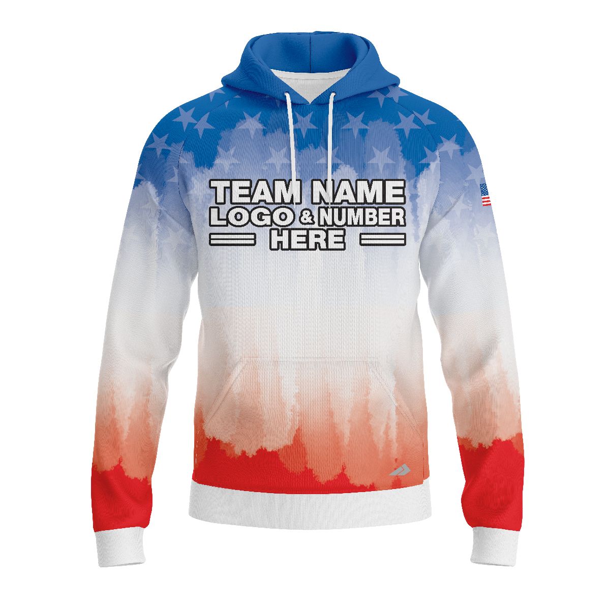 Custom Fully Sublimated USA FLAG Brushes Pattern Red Blue White Performance Sports Pullover Hoodie 09997