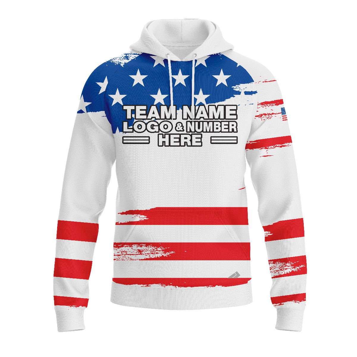 Custom Fully Sublimated USA FLAG Radiant  Pattern White Blue Red Performance Sports Pullover Hoodie 10003