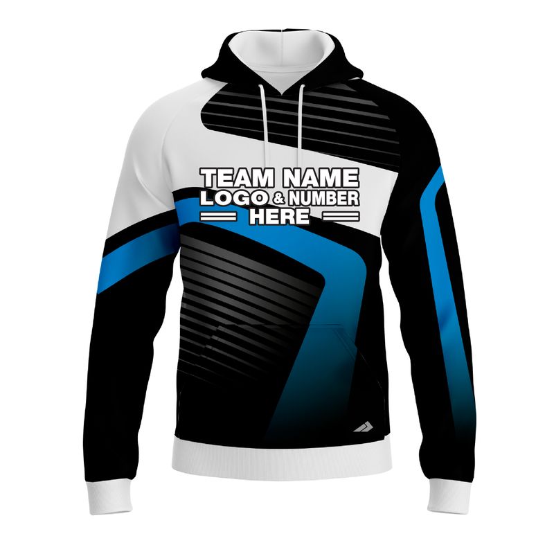 Custom Fully Sublimated ATV Modern Pattern Black White Blue Performance Sports Pullover Hoodie 10029