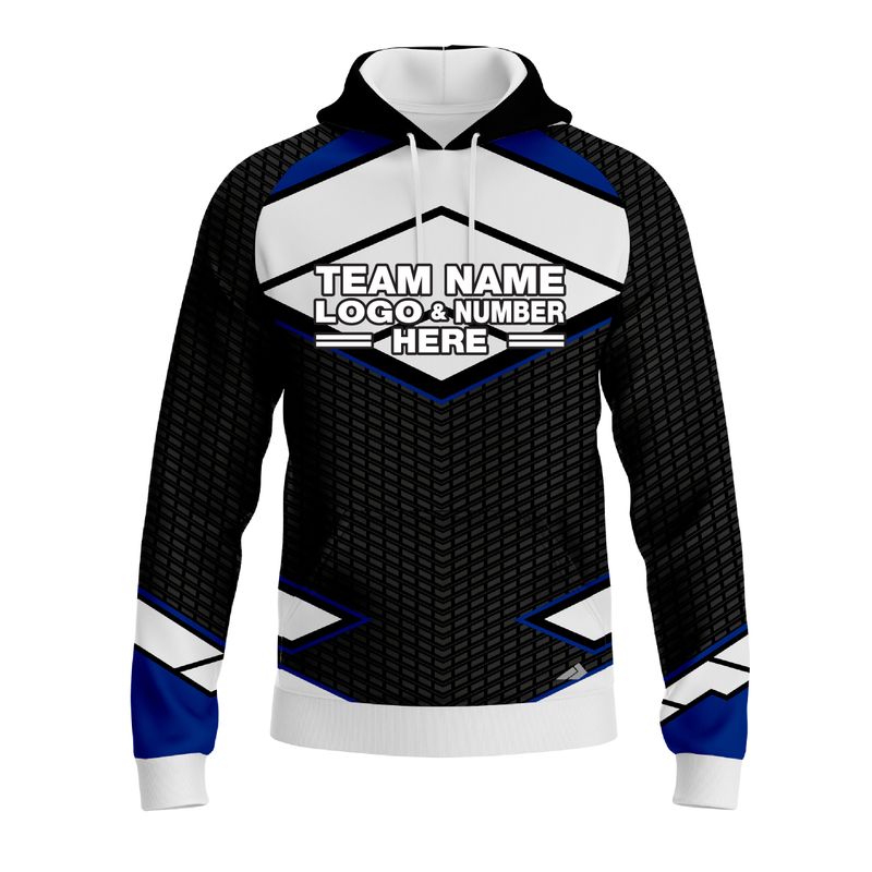 Custom Fully Sublimated BMX Modern Pattern Black White Blue Performance Sports Pullover Hoodie 10031