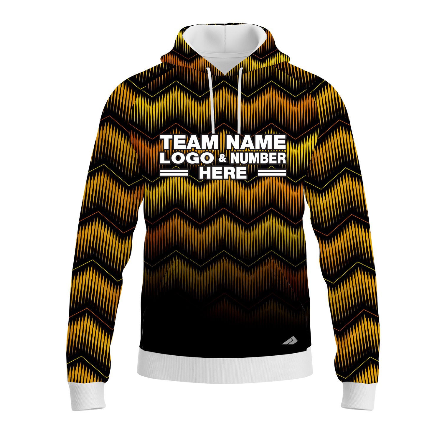 Custom Fully Sublimated Fushion Pattern Black Yellow Orange Performance Sports Pullover Hoodie 10057