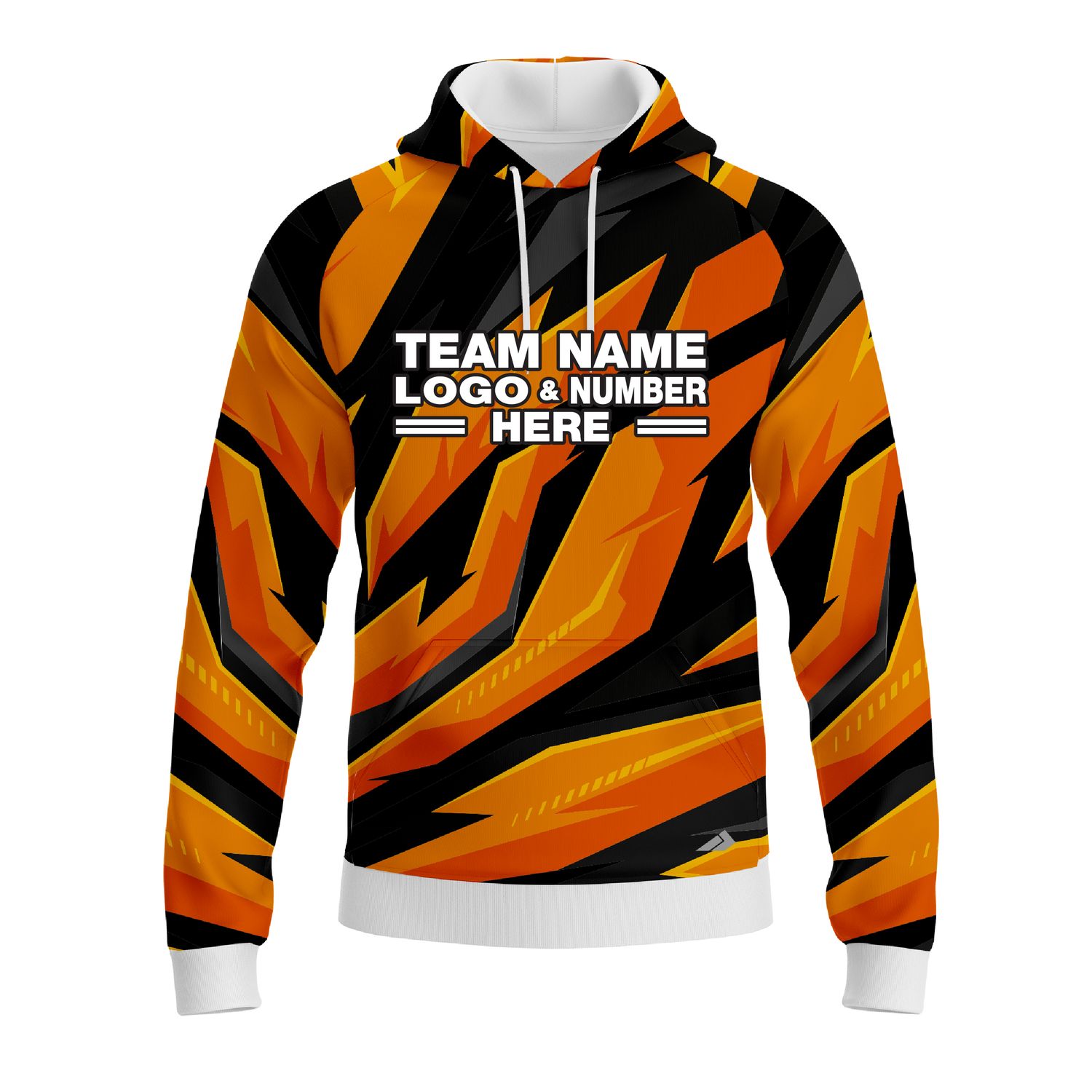 Custom Fully Sublimated Firebird Pattern Black Orange Performance Sports Pullover Hoodie 10071