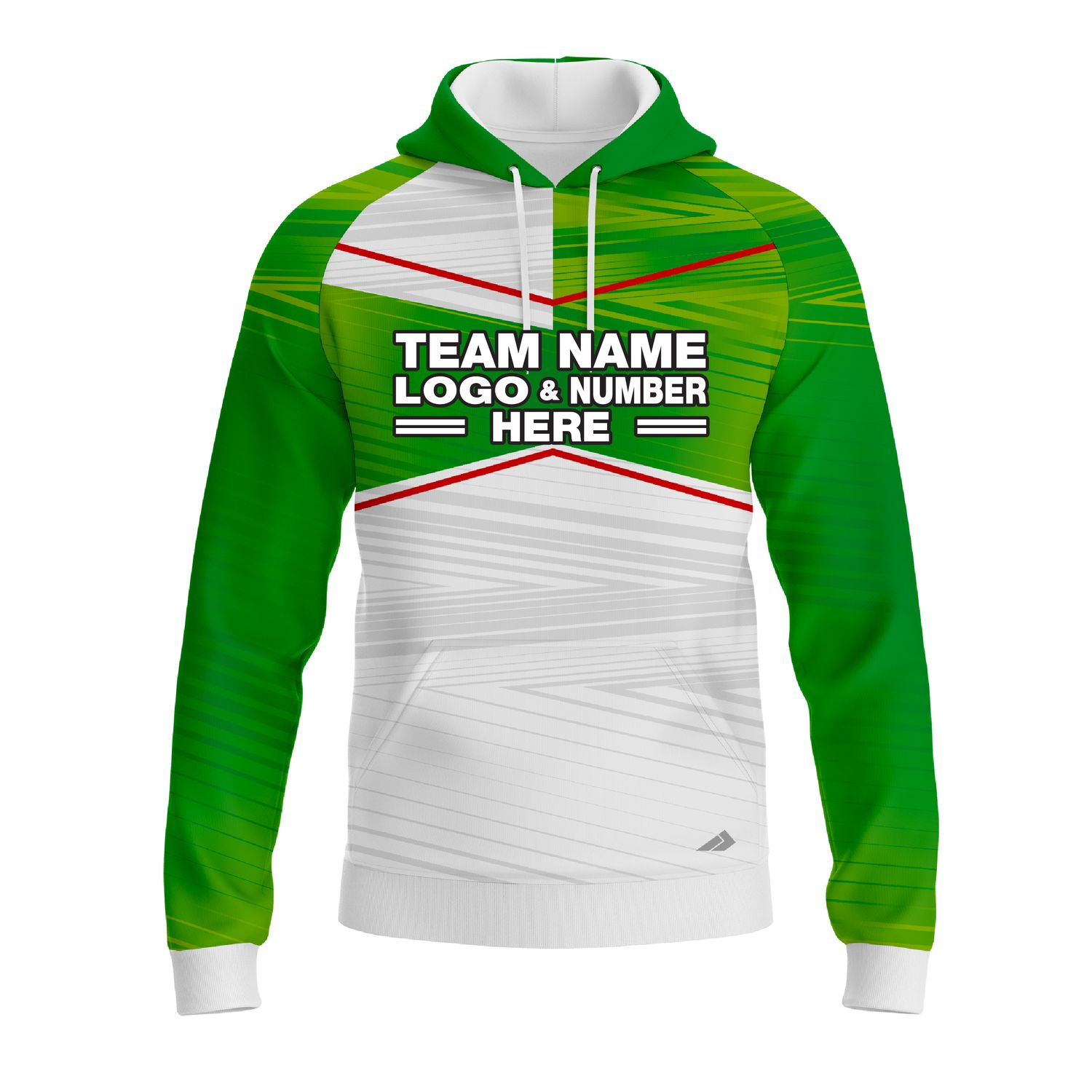 Custom Fully Sublimated Red Line Pattern Green White Performance Sports Pullover Hoodie 10101