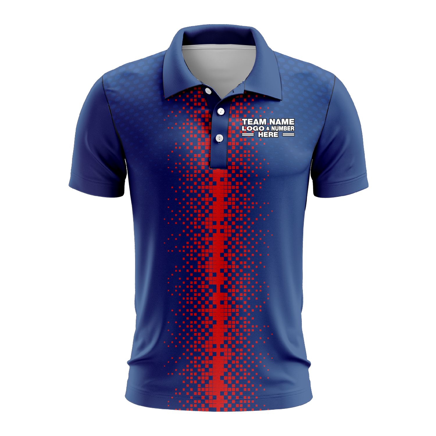 Custom Fully Sublimated Pixel Stripe Pattern Blue Red Performance Polo Shirt 10103