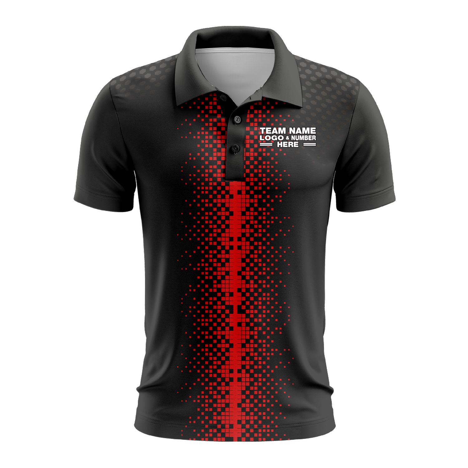 Custom Fully Sublimated Pixel Stripe Pattern Black Red Performance Polo Shirt 10110