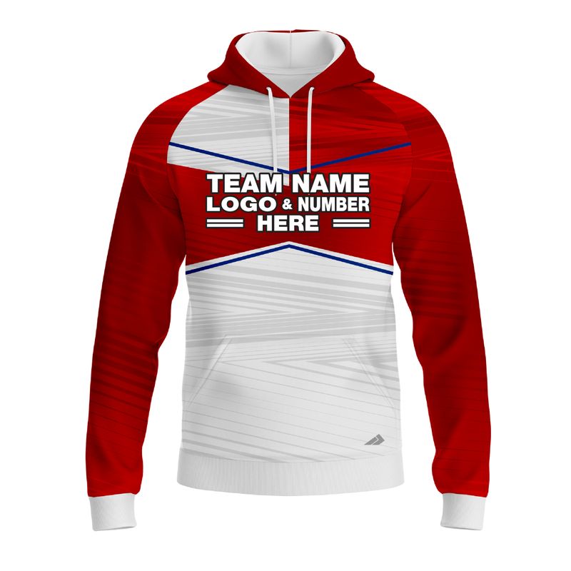 Custom Fully Sublimated Blue Line Pattern Red White Performance Sports Pullover Hoodie 10124