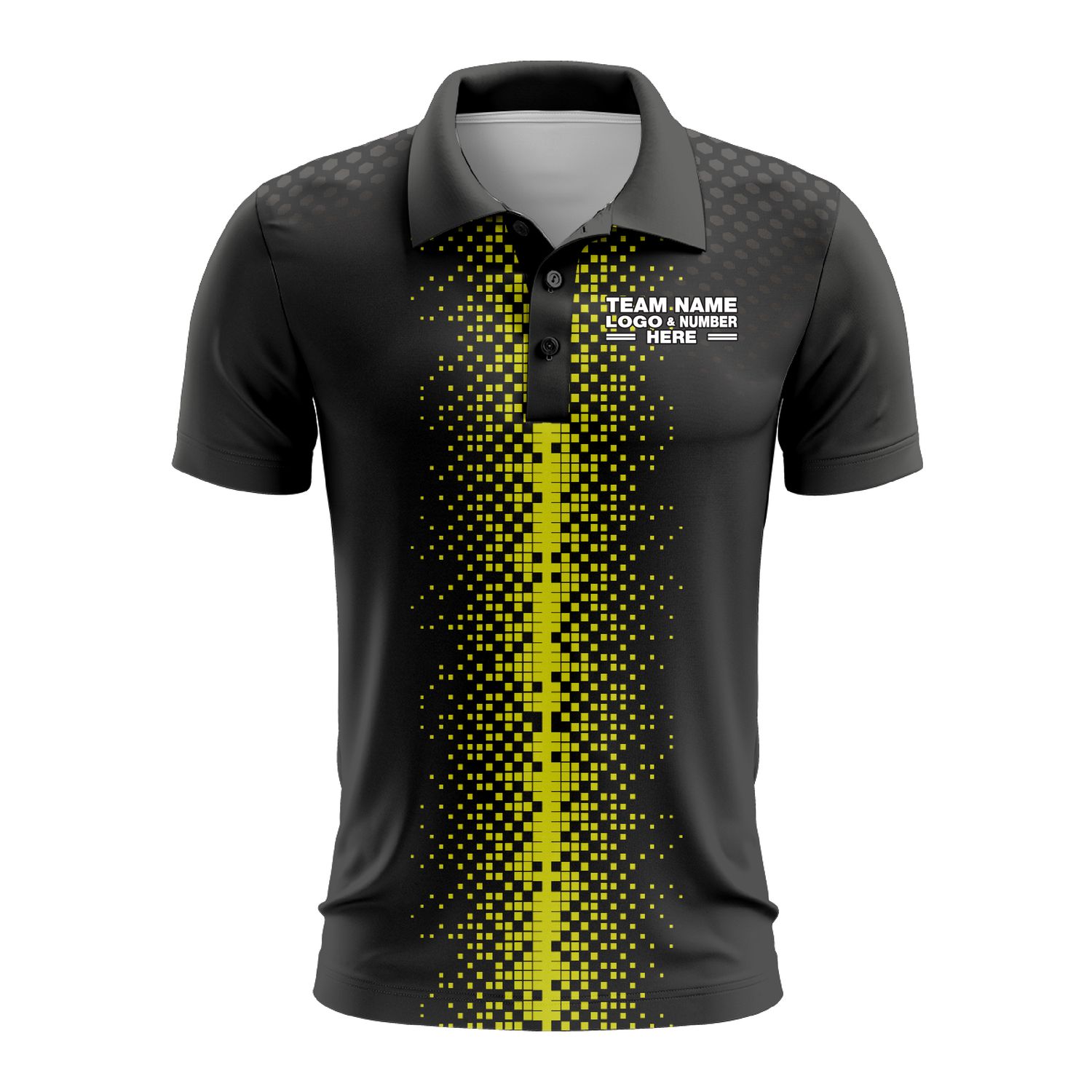 Custom Fully Sublimated Pixel Stripe Pattern Black Yellow Performance Polo Shirt 10117
