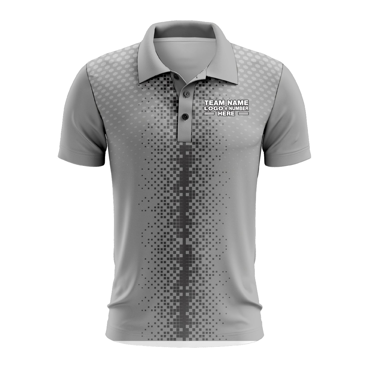 Custom Fully Sublimated Pixel Stripe Pattern Black Gray Performance Polo Shirt 10130