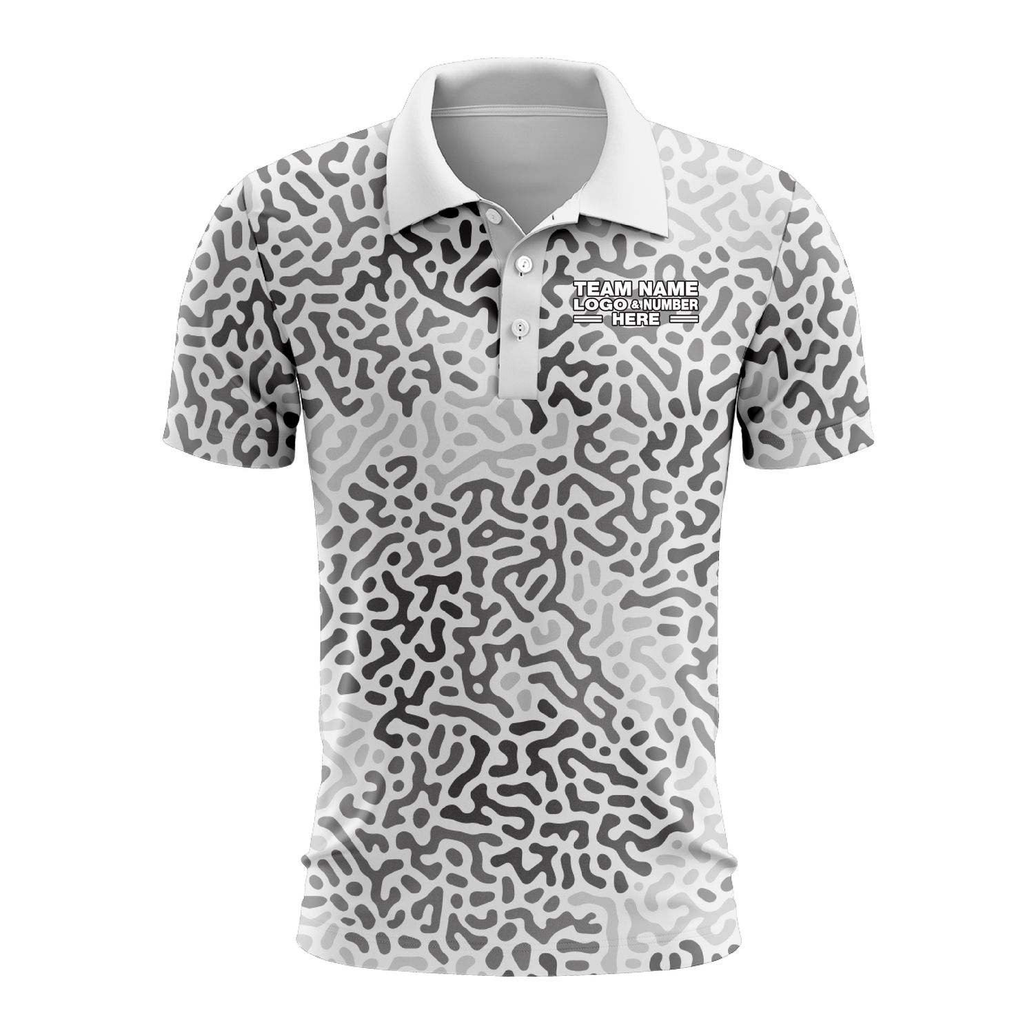Custom Fully Sublimated Monochrome Maze Pattern White Performance Polo Shirt 10141