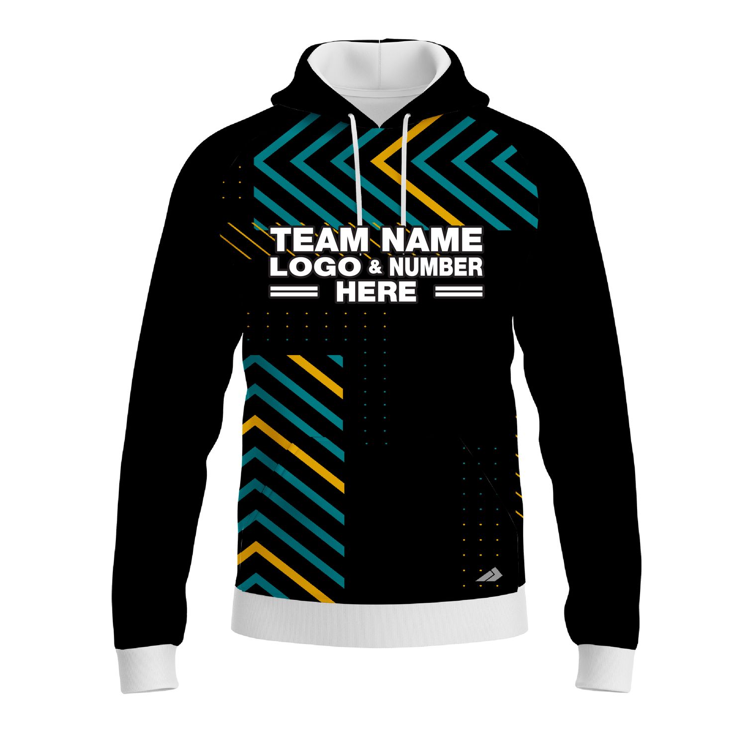 Custom Fully Sublimated Peaks Pattern Black Yellow Teal Performance Sports Pullover Hoodie 10150