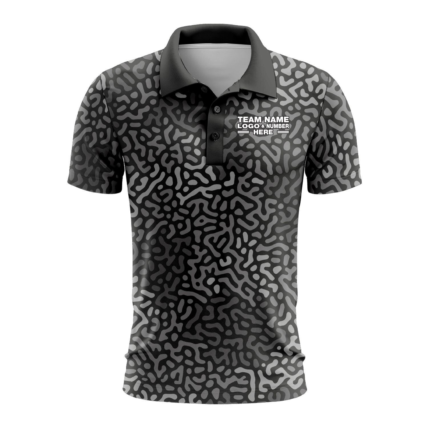 Custom Fully Sublimated Monochrome Maze Pattern Black Performance Polo Shirt 10178
