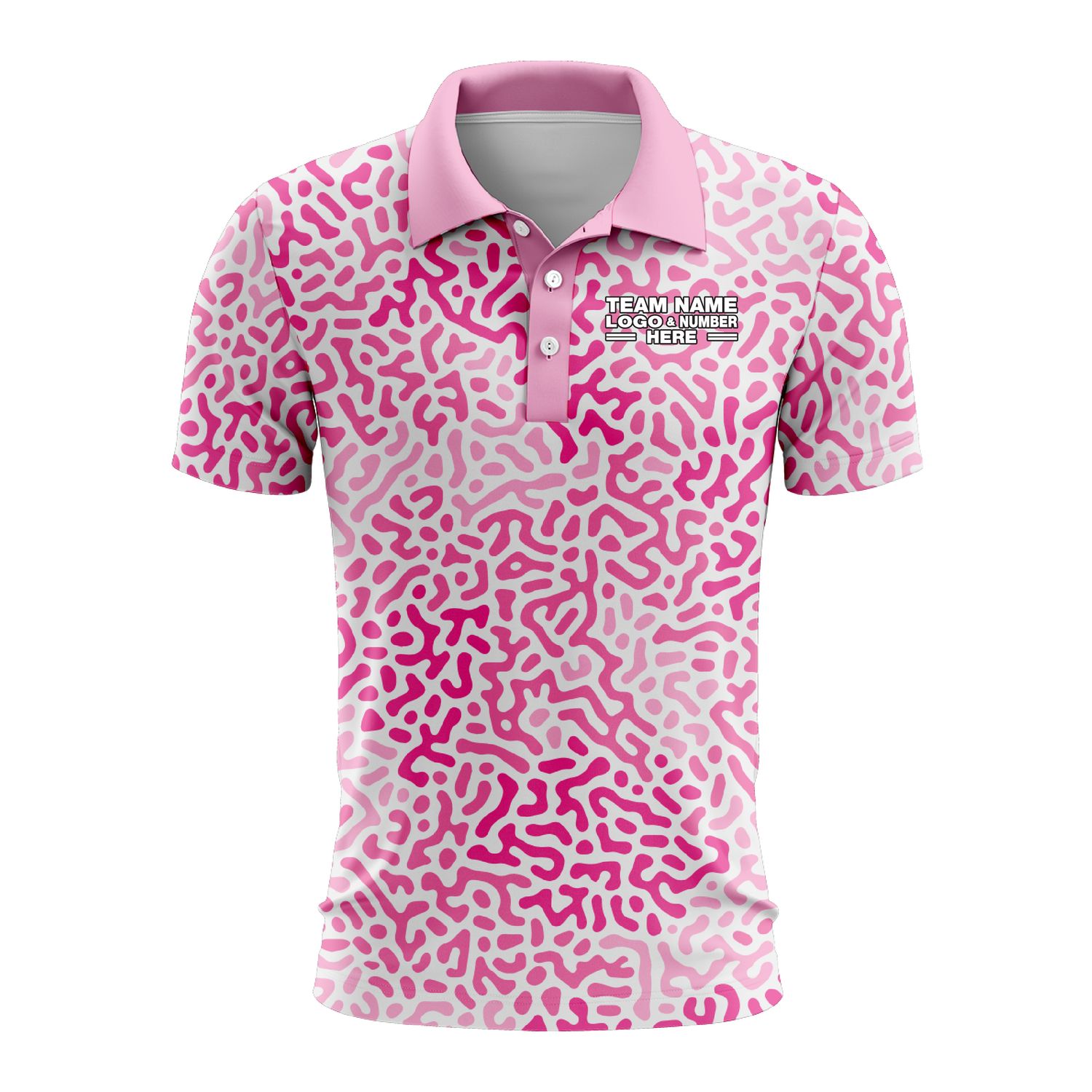 Custom Fully Sublimated Monochrome Maze Pattern Pink Performance Polo Shirt 10185