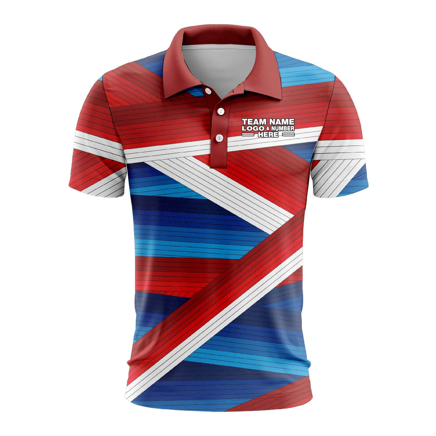 Custom Fully Sublimated Wrapped Lines Pattern Blue Red Performance Polo Shirt 10199
