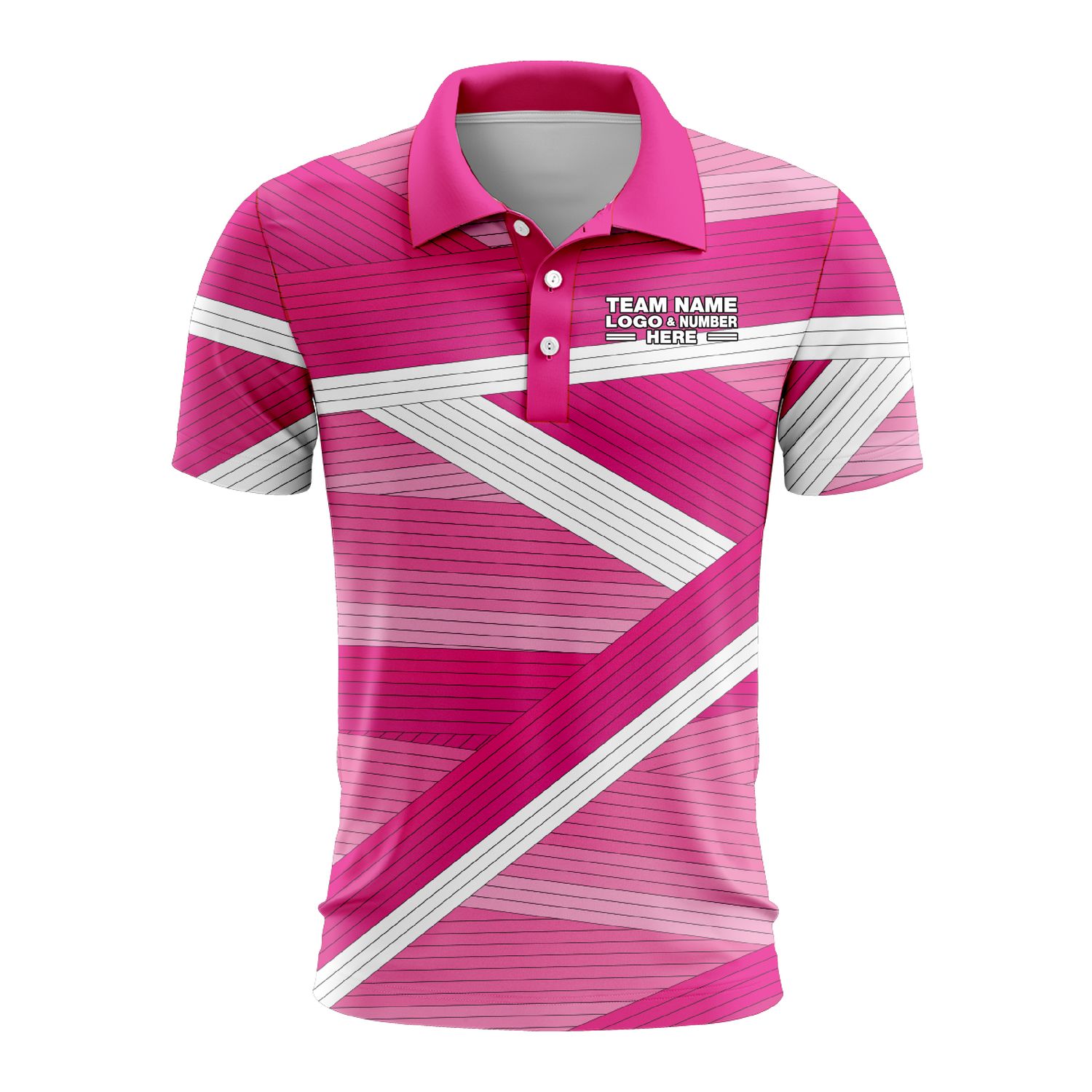 Custom Fully Sublimated Wrapped Lines Pattern Pink Performance Polo Shirt 10213