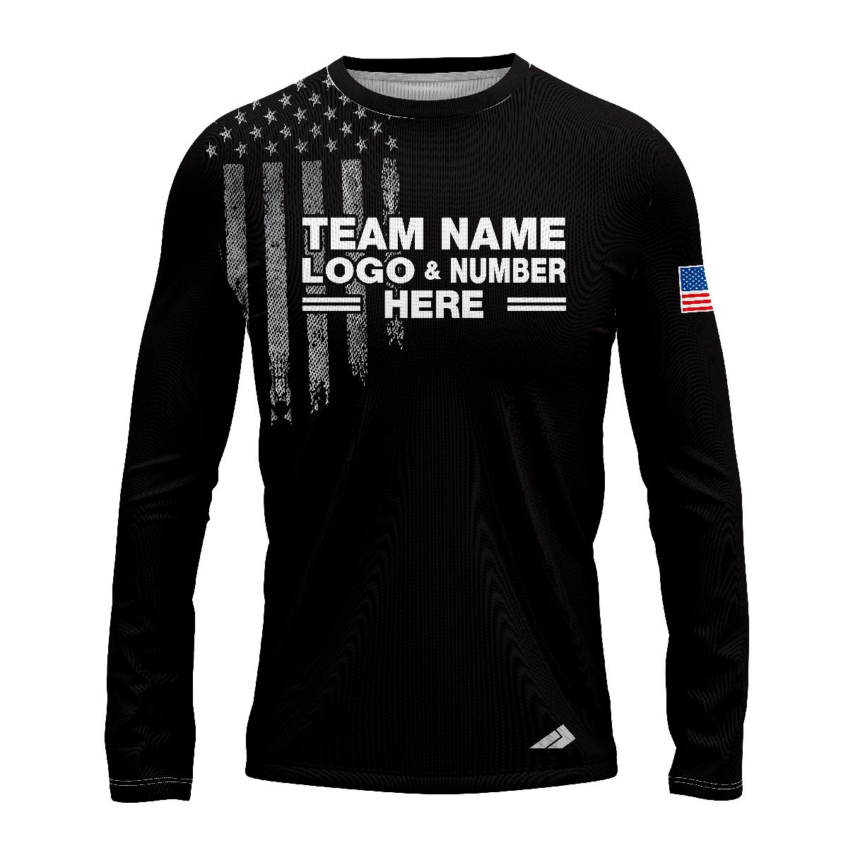 Custom Fully Sublimated USA FLAG Solid Pattern Black Performance Long Sleeves 10255