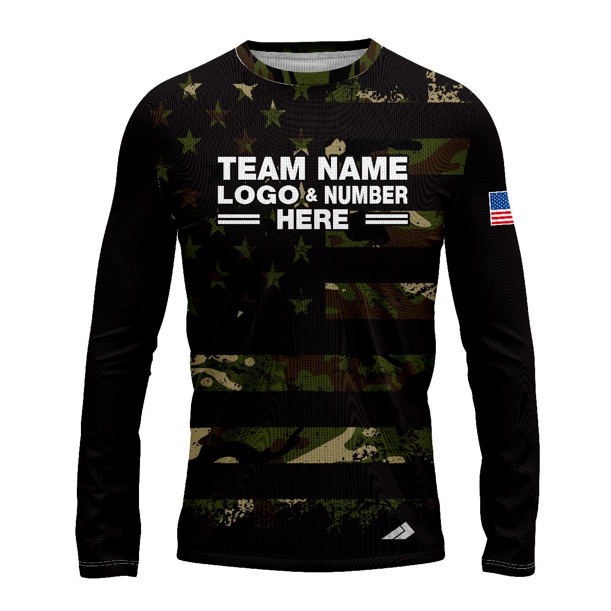 Custom Fully Sublimated USA FLAG Camo Pattern Black Performance Long Sleeves 10267