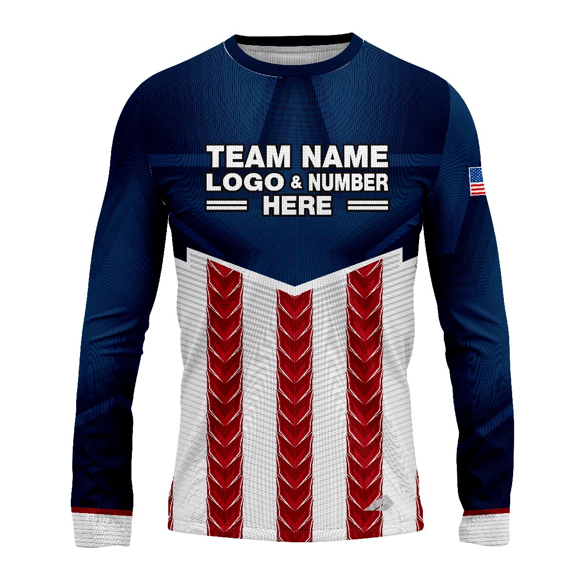 Custom Fully Sublimated USA FLAG Strong Pattern Red Dark Blue White Performance Long Sleeves 10303