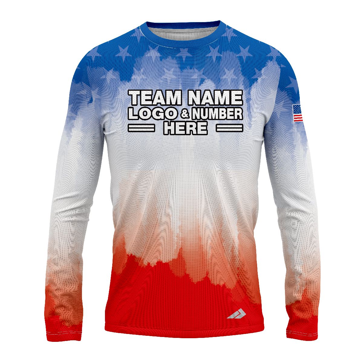 Custom Fully Sublimated USA FLAG Brushes Pattern Red Blue White Performance Long Sleeves 10327