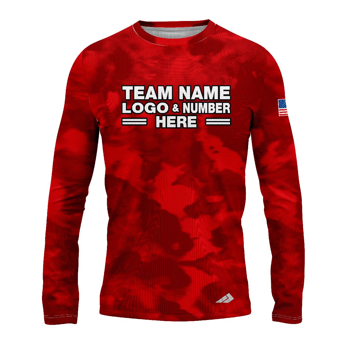 Custom Fully Sublimated USA FLAG Camo Two Pattern Red Performance Long Sleeves 10339