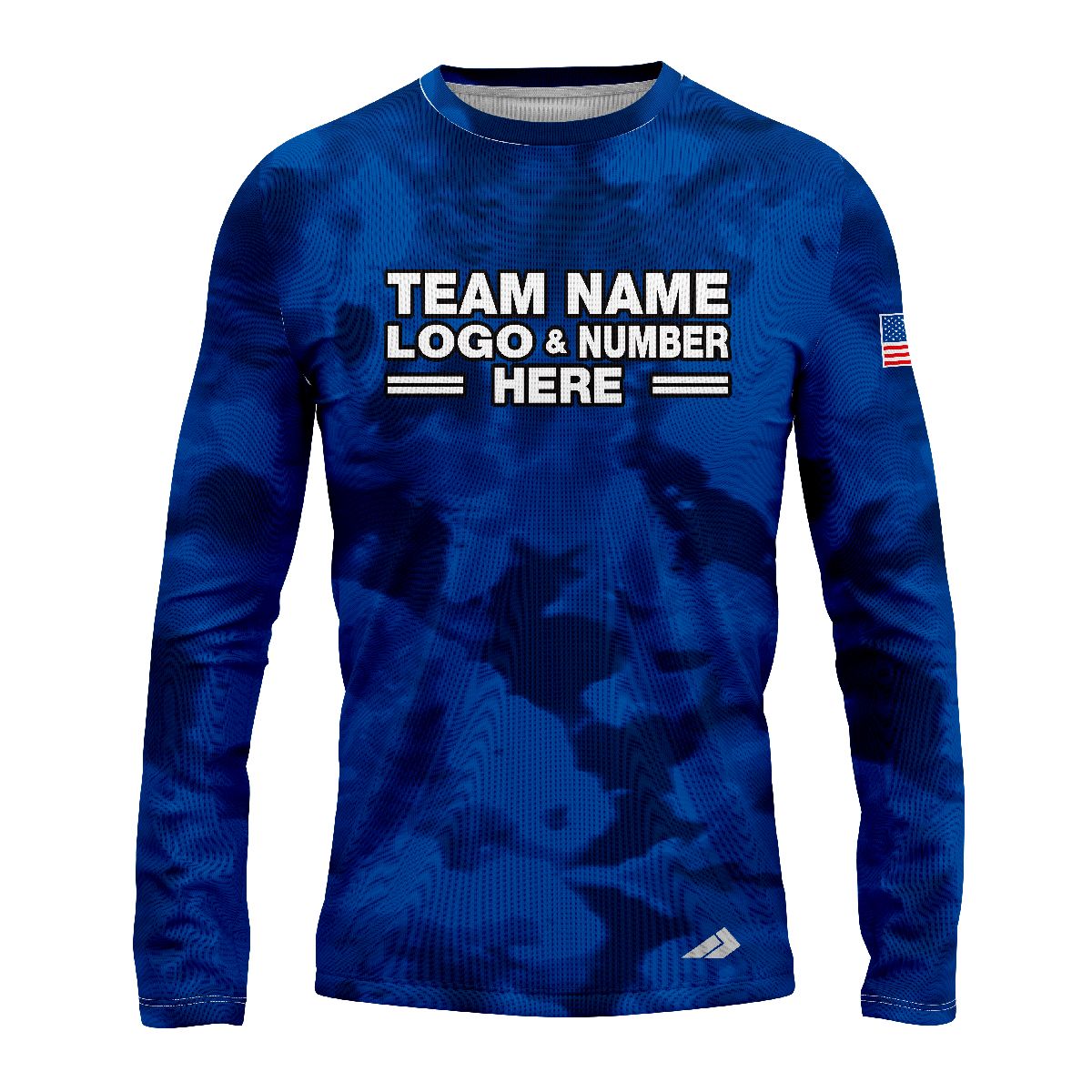 Custom Fully Sublimated USA FLAG Camo Three Pattern Blue Performance Long Sleeves 10351