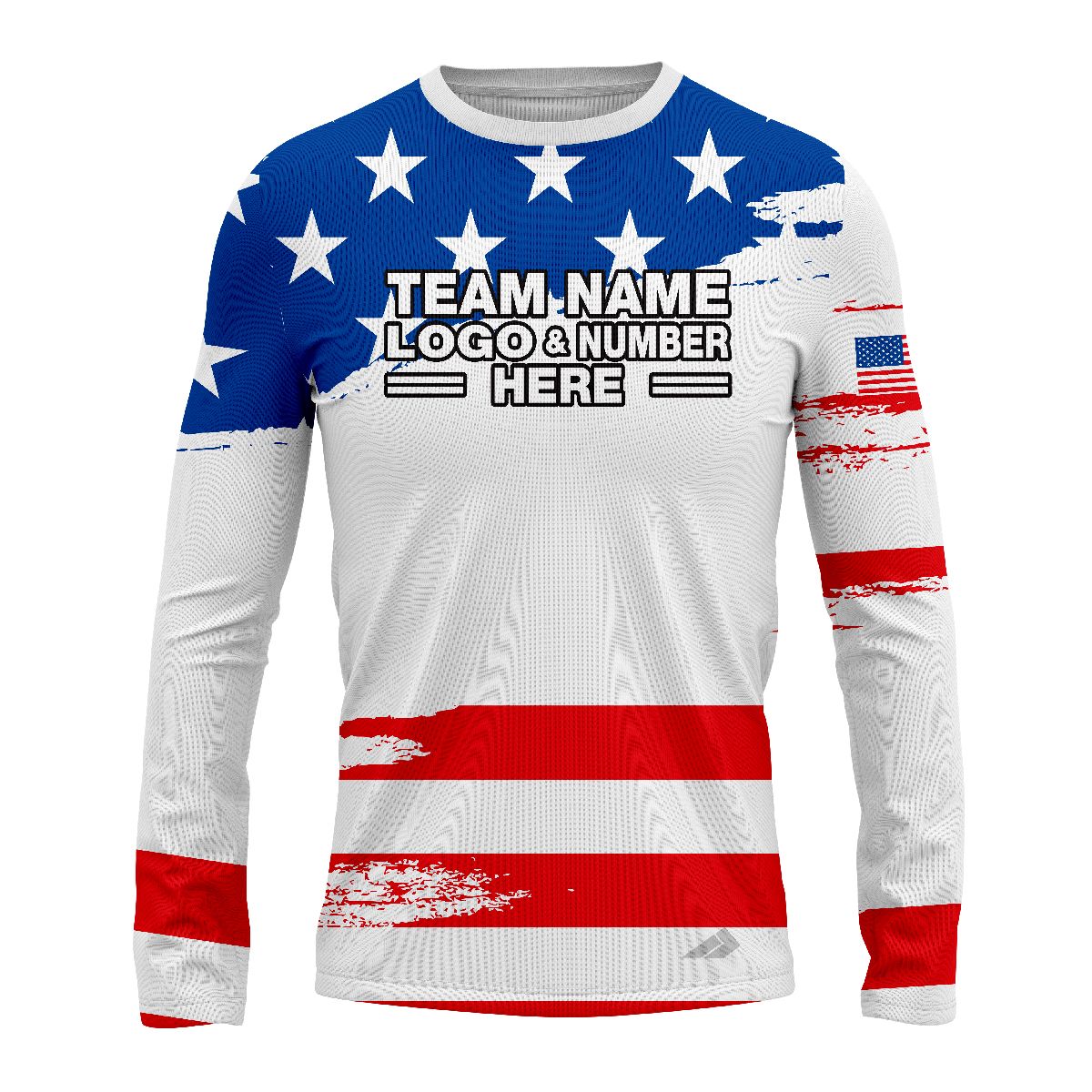 Custom Fully Sublimated USA FLAG Radiant  Pattern White Blue Red Performance Long Sleeves 10363
