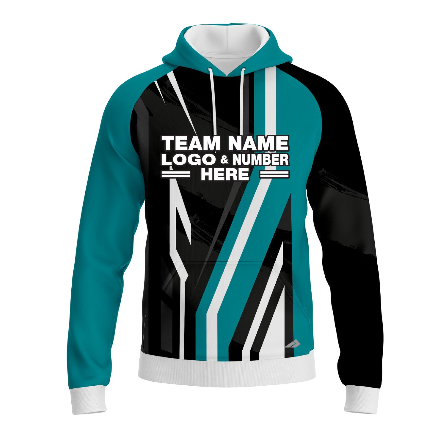 Custom Fully Sublimated Pallets Pattern Teal Black Performance Sports Pullover Hoodie 10441