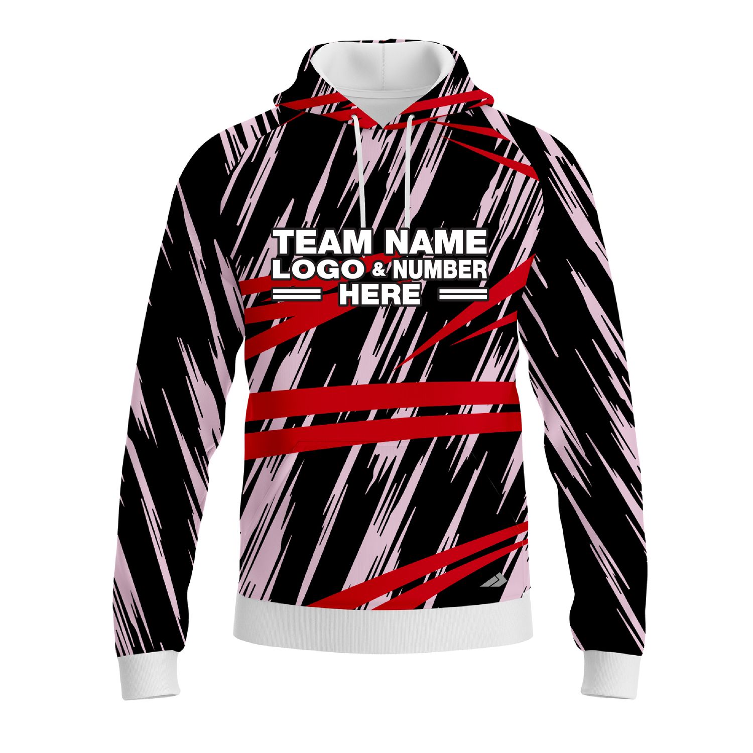 Custom Fully Sublimated Ripped Pattern Black Pink Red Performance Sports Pullover Hoodie 10455