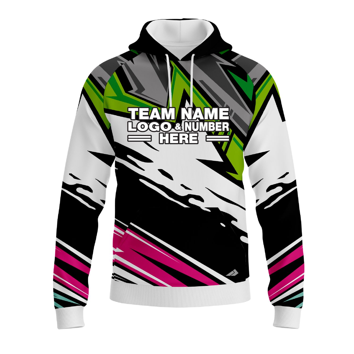 Custom Fully Sublimated Energetic Pattern Green Gray Teal Pink Performance Sports Pullover Hoodie 10491