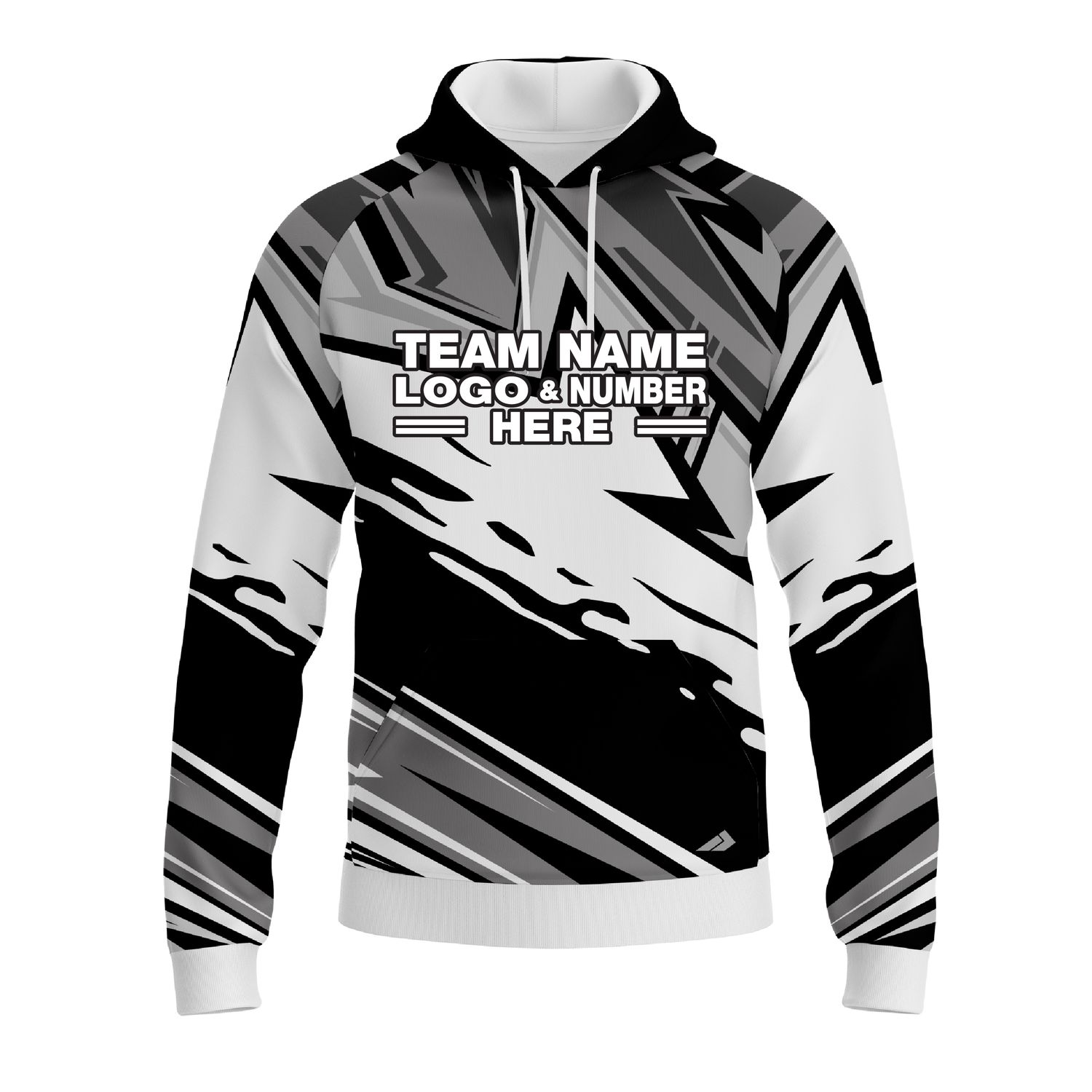 Custom Fully Sublimated Energetic Pattern Black Gray White Performance Sports Pullover Hoodie 10493
