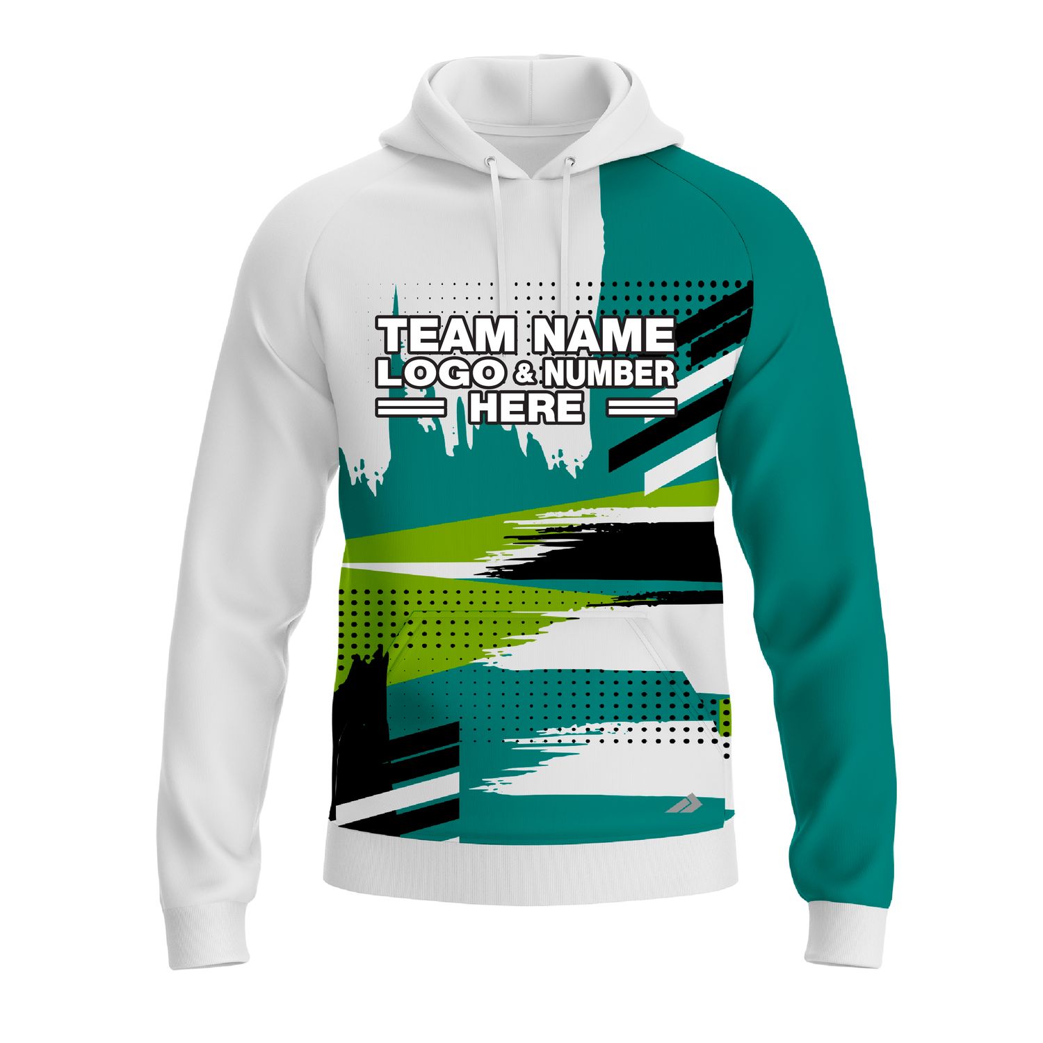Custom Fully Sublimated Landscape Pattern White Black Teal Green Performance Sports Pullover Hoodie 10525