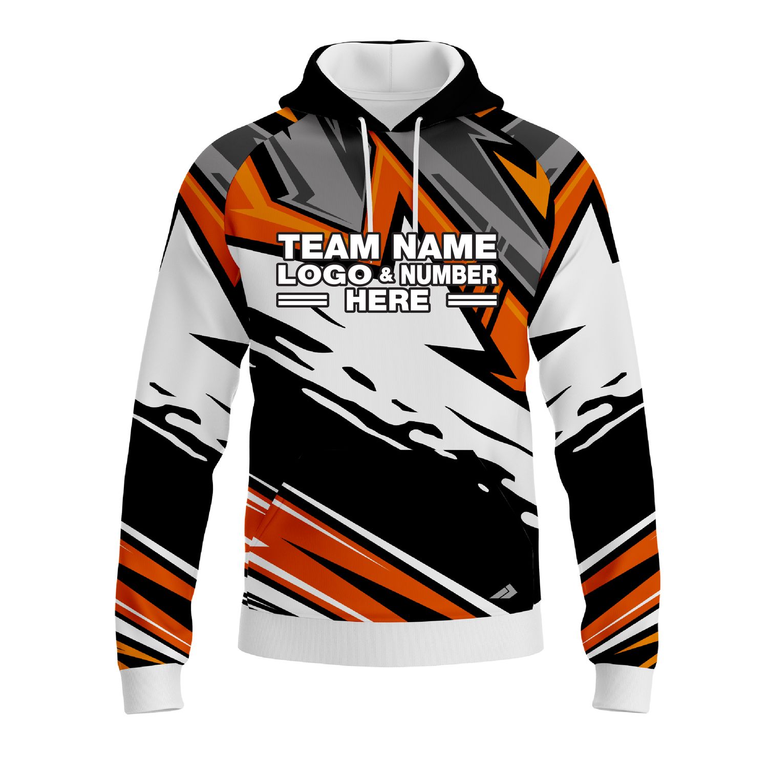 Custom Fully Sublimated Energetic Pattern Black Gray Orange Performance Sports Pullover Hoodie 10521